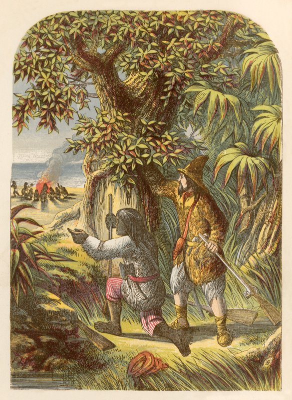 Robinson Crusoe a Friday útočí na divochy od Alexander Francis Lydon
