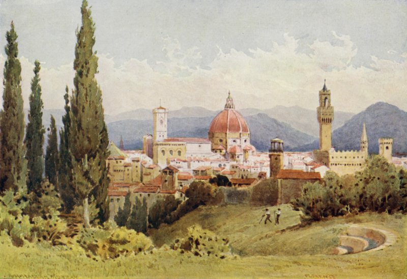 Florencie ze zahrad Boboli, pohled směrem k Fiesole (barva litho) od Alexander Henry Hallam Murray