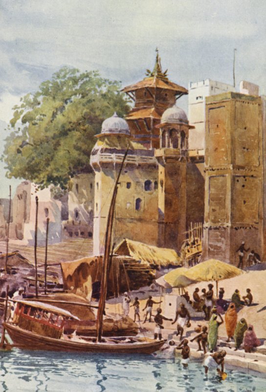 The Bathing Ghats, Benares (barevné lito) od Alexander Henry Hallam Murray
