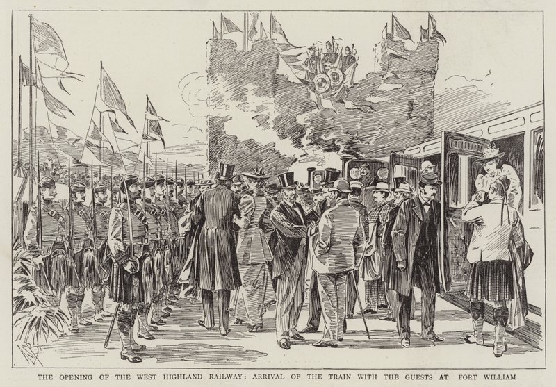 Otevření West Highland Railway, příjezd vlaku s hosty do Fort William od Alexander Stuart Boyd