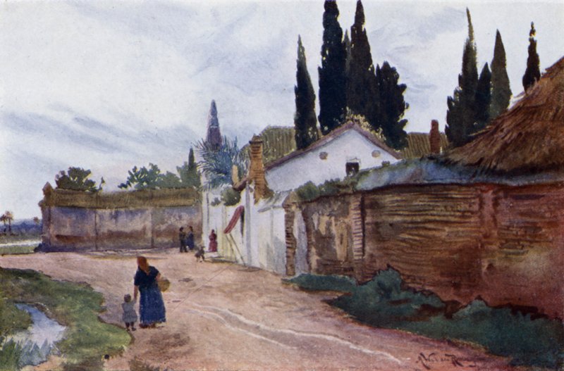 Mimo městské hradby, Sevilla (barevné lito) od Alexander Wallace Rimington