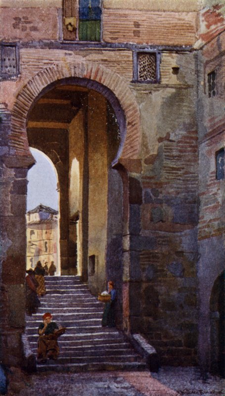 Puerta Del Zocodover, Toledo (barevné lito) od Alexander Wallace Rimington
