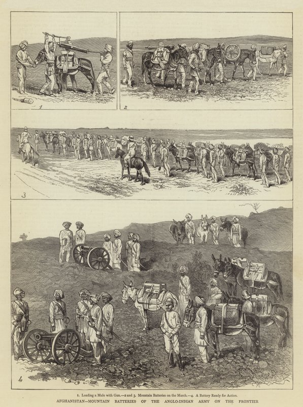 Afghánistán, horské baterie Anglo-indické armády na hranici od Alfred Chantrey Corbould