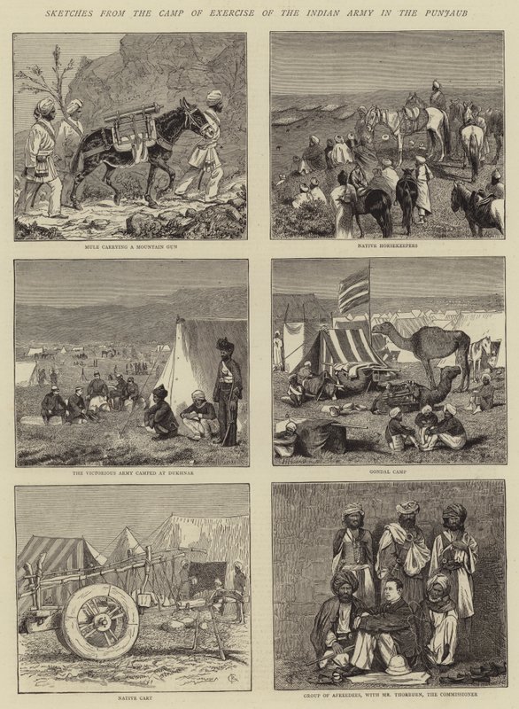 Náčrtky z Cvičebního tábora indické armády v Paňdžábu od Alfred Chantrey Corbould