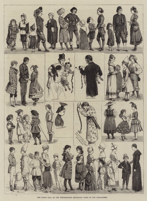 Fancy Ball ve Westminster Aquarium, některé postavy od Alfred Chantrey Corbould