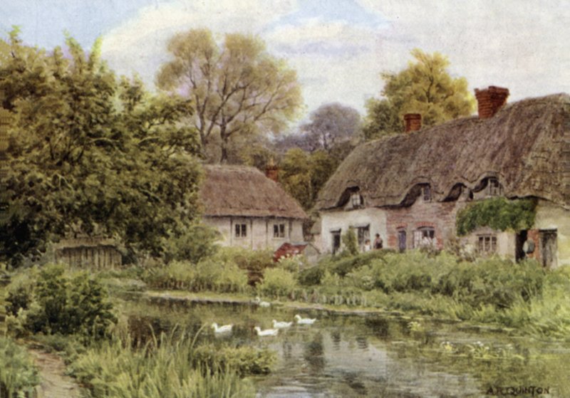 Chaty u jezera, poblíž Salisbury, Wilts od Alfred Robert Quinton