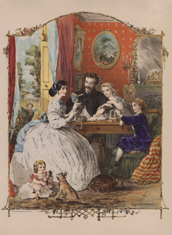 Ideální viktoriánský život v domácnosti (barevná litografie) od Alfred (after) Concanen