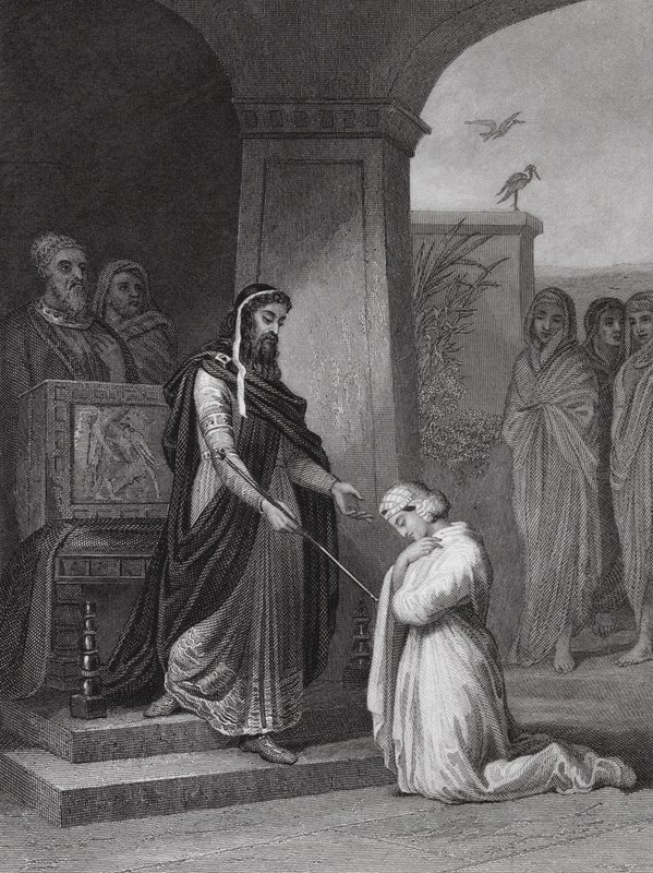 Ester před králem Achašveróšem, Ester, kap. 15, v. 11 (rytina) od Alfred (after) Johannot