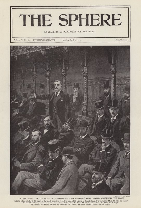 Irský poslanec John Redmond v projevu v Dolní sněmovně (litho) od Alfred (after) Pearse