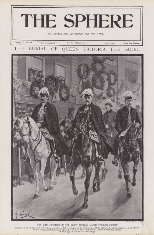 Hlavní truchlící na pohřebním průvodu královny Viktorie přes Londýn (litho) od Alfred (after) Pearse