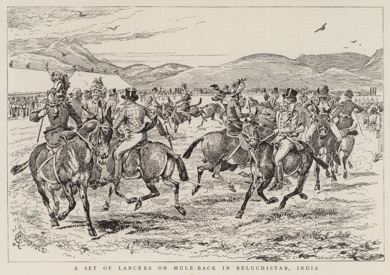 Sada kopiníků na hřbetě mezka v Belučistánu v Indii od Alfred Chantrey Corbould