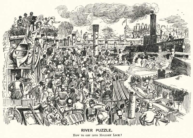 Punch cartoon: Zácpa na řece Temži v Molesey Lock, Surrey (rytina) od Alfred Chantrey Corbould