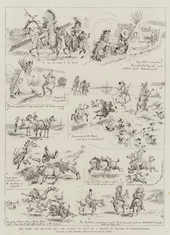 Red Shirt a Broncho Bill jsou pozváni na lov Master of Hounds v Hertfordshire od Alfred Chantrey Corbould