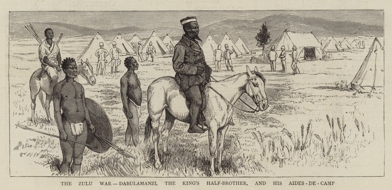 Válka Zuluů, Dabulamanzi, králův nevlastní bratr a jeho Aides-de-Camp od Alfred Chantrey Corbould