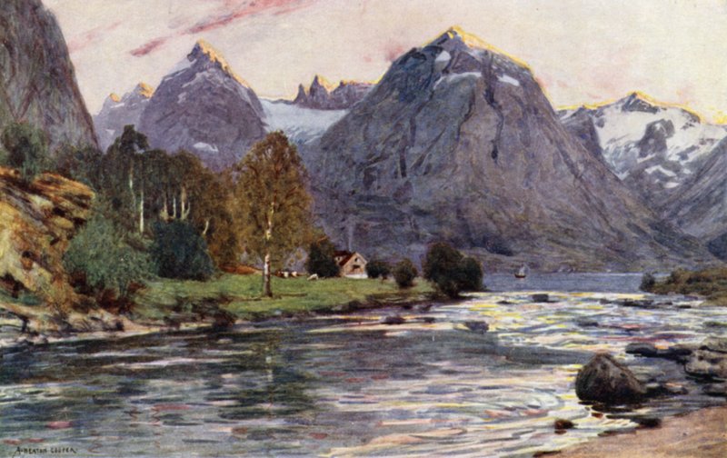 A Lososí řeka, Stryn, Nord Fjord od Alfred Heaton Cooper