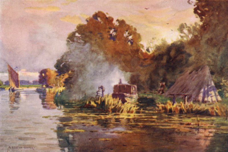 Rybář úhořů na Bure, Norfolk od Alfred Heaton Cooper