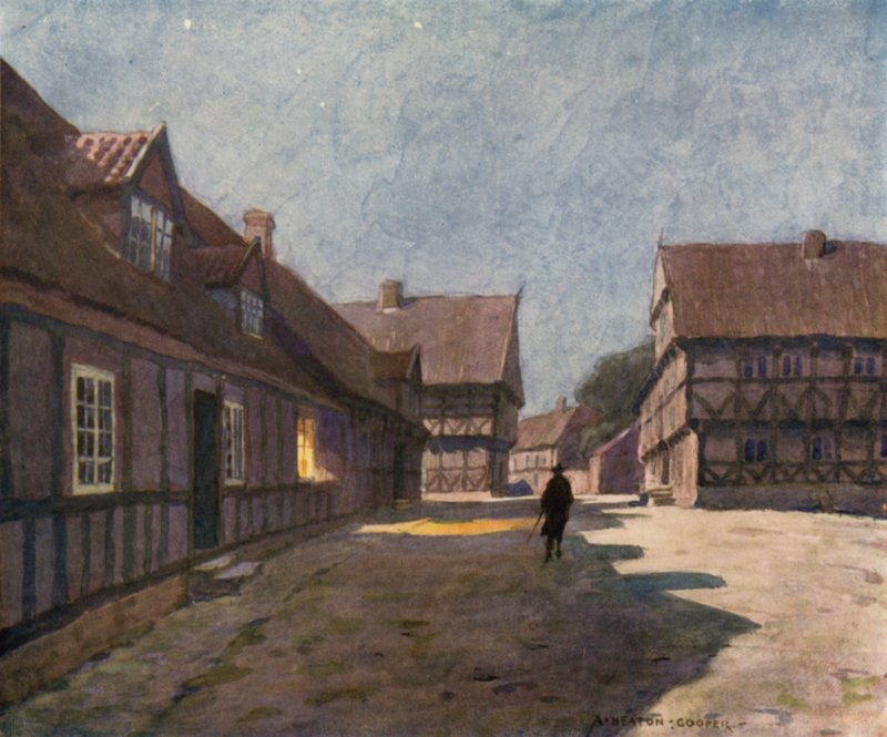 Dánsko: Aarhus, Staré město (barevné lito) od Alfred Heaton Cooper