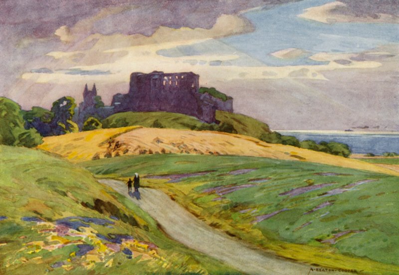 Dánsko: Bornholm, hrad Hammershus (barevné lito) od Alfred Heaton Cooper