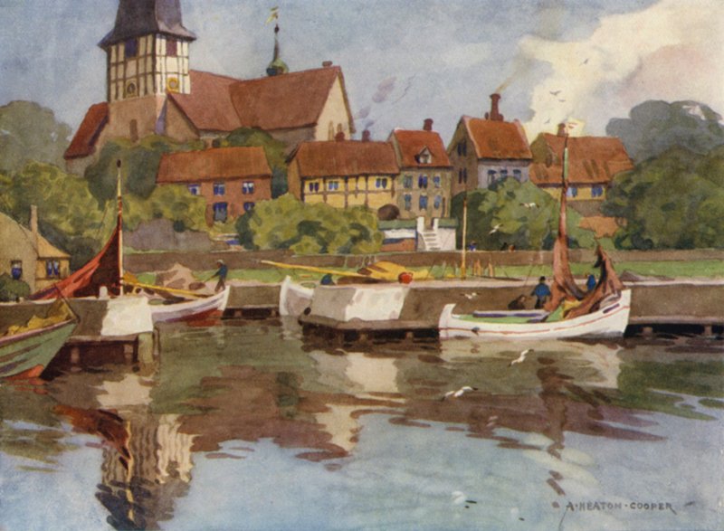 Dánsko: Bornholm, Ronne Harbor (barevné lito) od Alfred Heaton Cooper