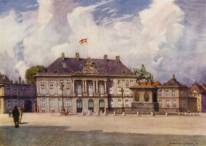 Dánsko: Kodaň, palác Amalienborg (barevné lito) od Alfred Heaton Cooper