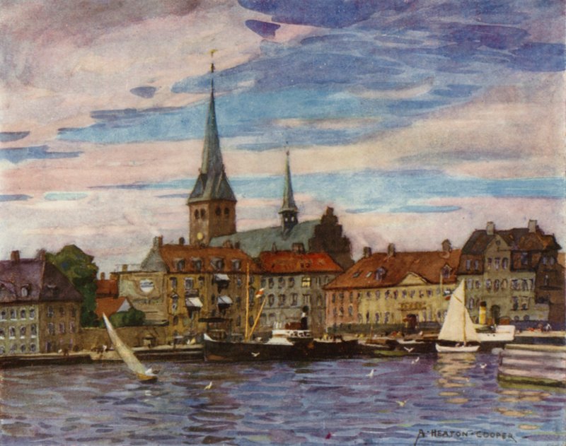Dánsko: Helsingor, The "Elsinore" of Shakespeare (barevní členové) od Alfred Heaton Cooper