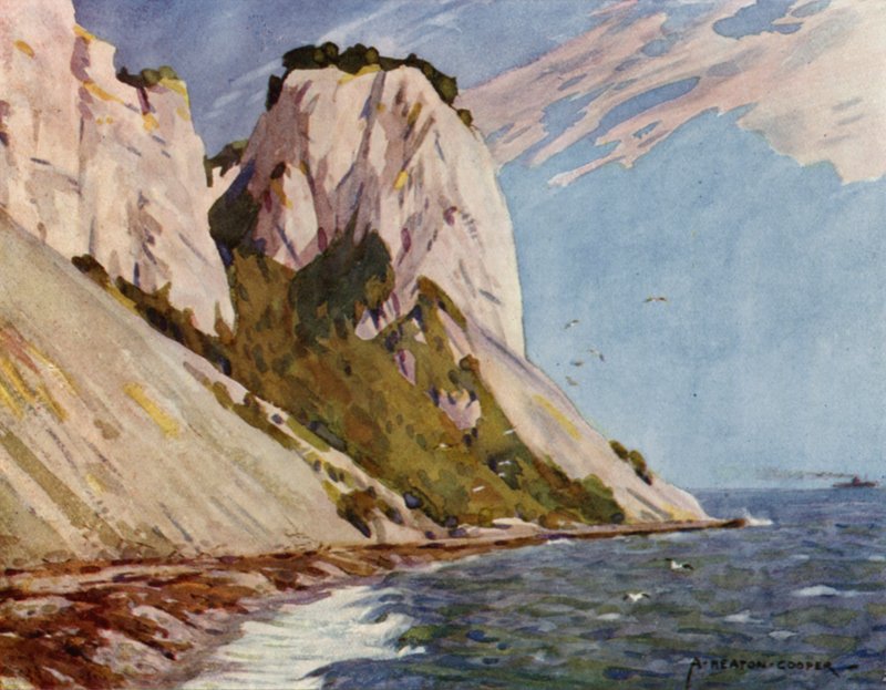 Dánsko: Isle of Moen, Moens Klint (barevné lito) od Alfred Heaton Cooper