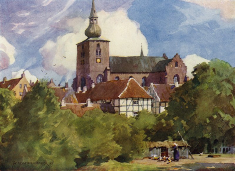 Dánsko: Randers Church, Severní Jutsko (barva lito) od Alfred Heaton Cooper