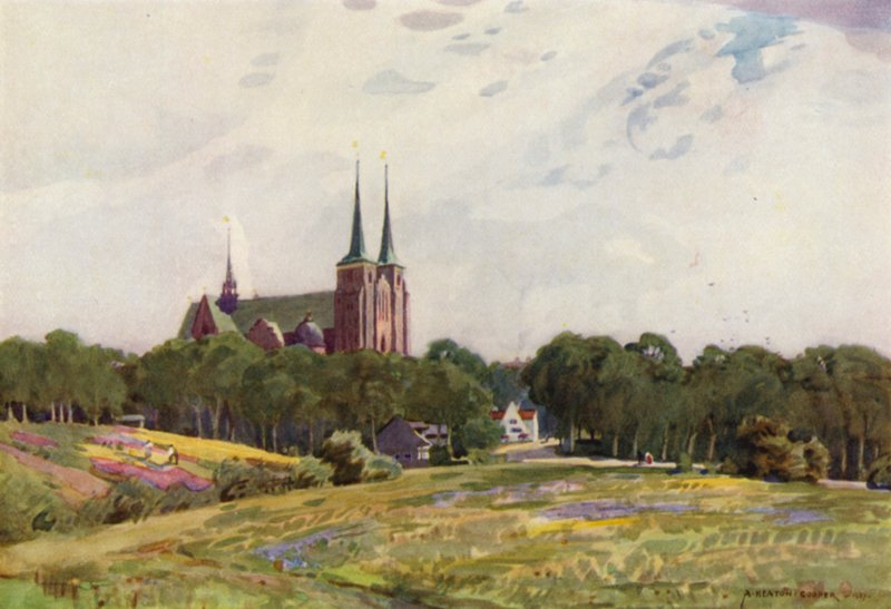 Dánsko: Katedrála v Roskilde (barevná lito) od Alfred Heaton Cooper