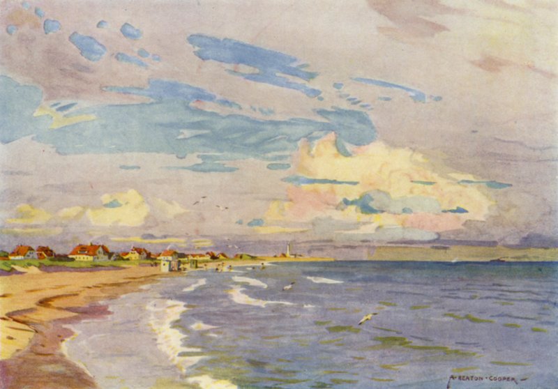 Dánsko: Skagen, večerní koupání (barevné lito) od Alfred Heaton Cooper