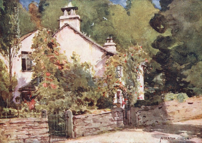Lake District: Dove Cottage, Grasmere (barevná litografie) od Alfred Heaton Cooper