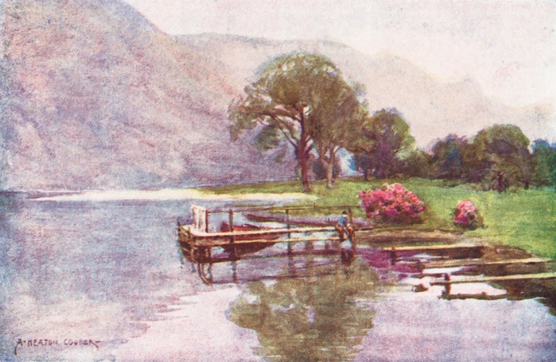 Lake District: Soumrak, Head of Ullswater (barevná litografie) od Alfred Heaton Cooper