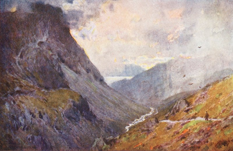 Lake District: Honister Pass a Buttermere (barevná litografie) od Alfred Heaton Cooper