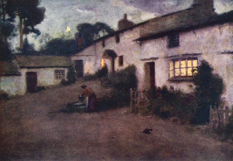 Lake District: Moonlight and Lamplight, Coniston (barevná litografie) od Alfred Heaton Cooper