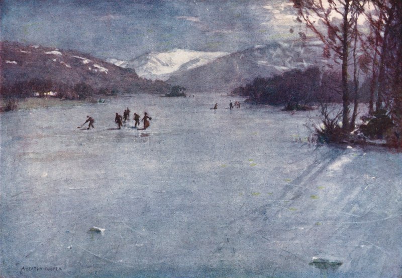 Lake District: , Windermere, Bruslení za svitu měsíce (barevná litografie) od Alfred Heaton Cooper