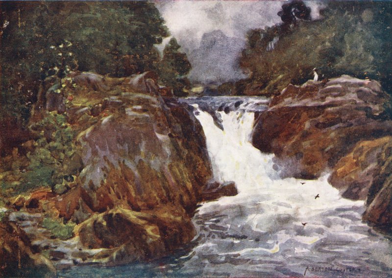 Lake District: Skelwith Force, Langdale (barevná litografie) od Alfred Heaton Cooper