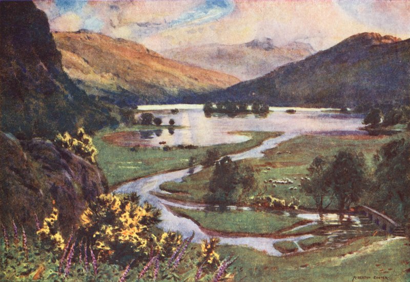 Lake District: Lake Lake: západ slunce, Rydal Water (barevná litografie) od Alfred Heaton Cooper