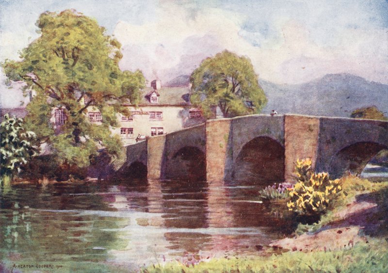 Lake District: Swan Inn, Newby Bridge, Windermere (barevná litografie) od Alfred Heaton Cooper