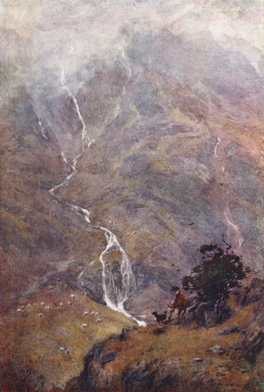 Lake District: Shepherd, Yewdale, Coniston (barevná litografie) od Alfred Heaton Cooper