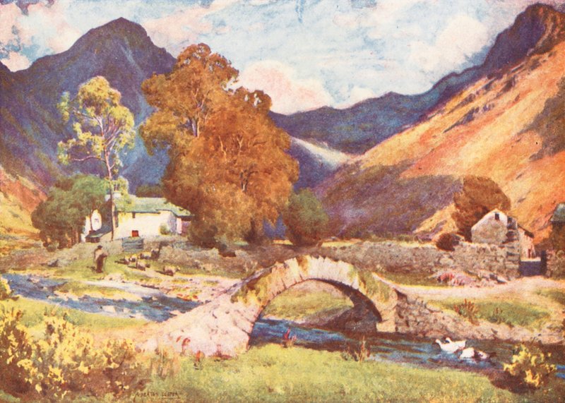 Lake District: Wastdalehead a Great Gable, k večeru na podzim (barevná litografie) od Alfred Heaton Cooper