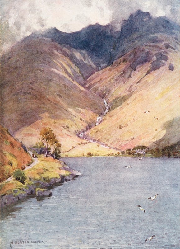 Lake District: Wastwater a Scawfell (barevná litografie) od Alfred Heaton Cooper