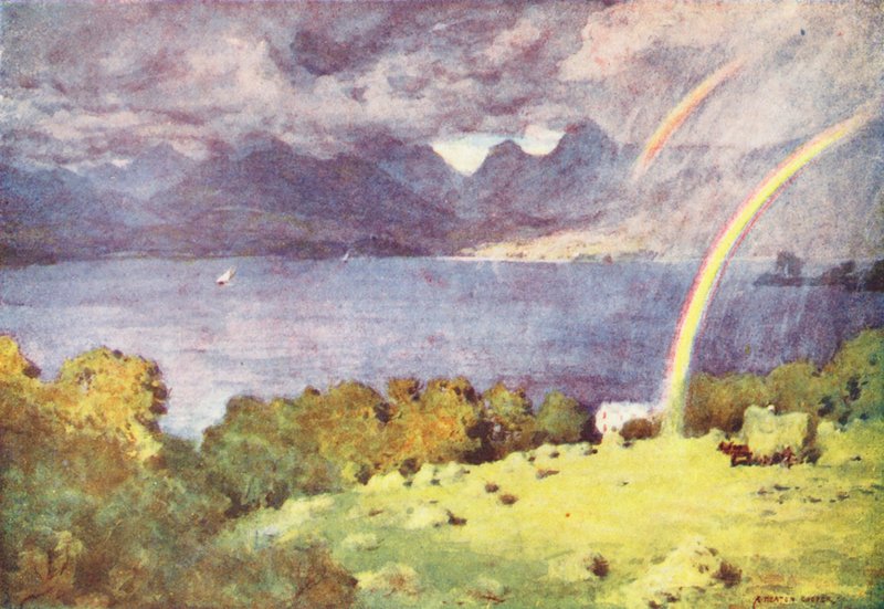 Lake District: (barevná litografie): Windermere a Langdale Pikes, z Lowwoodu (barevná litografie) od Alfred Heaton Cooper
