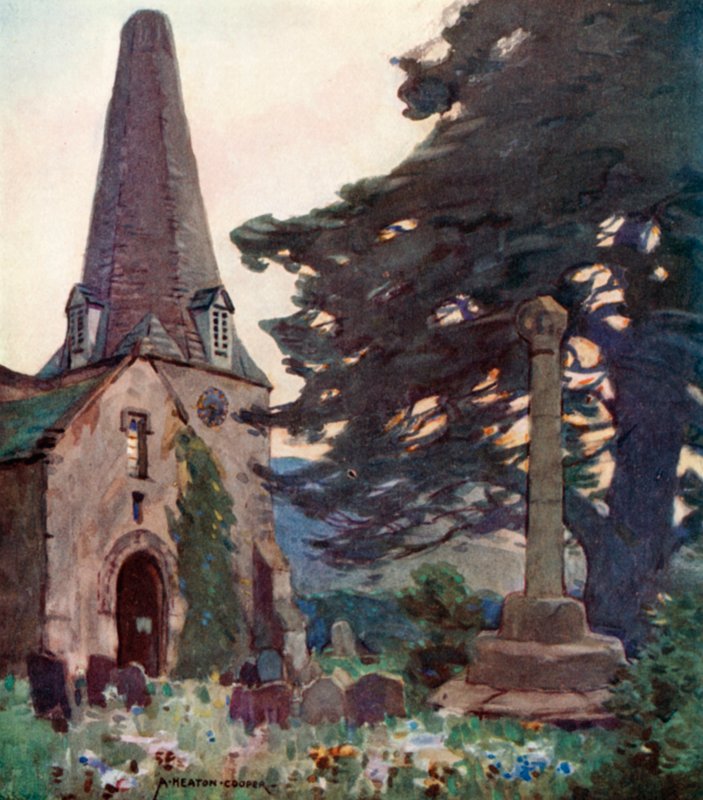 Porlock Church and Cross (barva lito) od Alfred Heaton Cooper