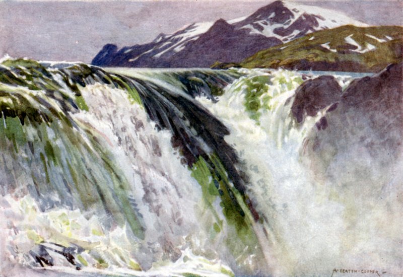 Velké jezero, vodopády Velkého jezera, Saltoluokta od Alfred Heaton Cooper