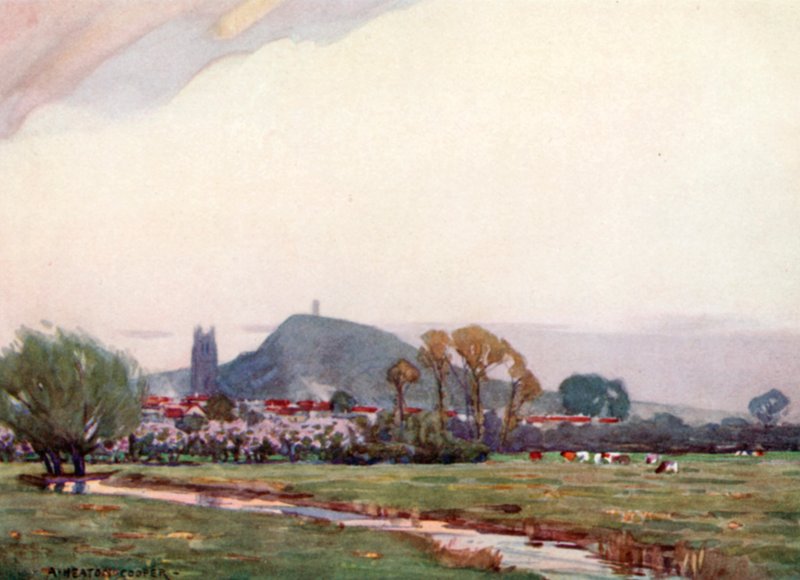 Ostrov Avalon a Glastonbury Tor (barevné lito) od Alfred Heaton Cooper