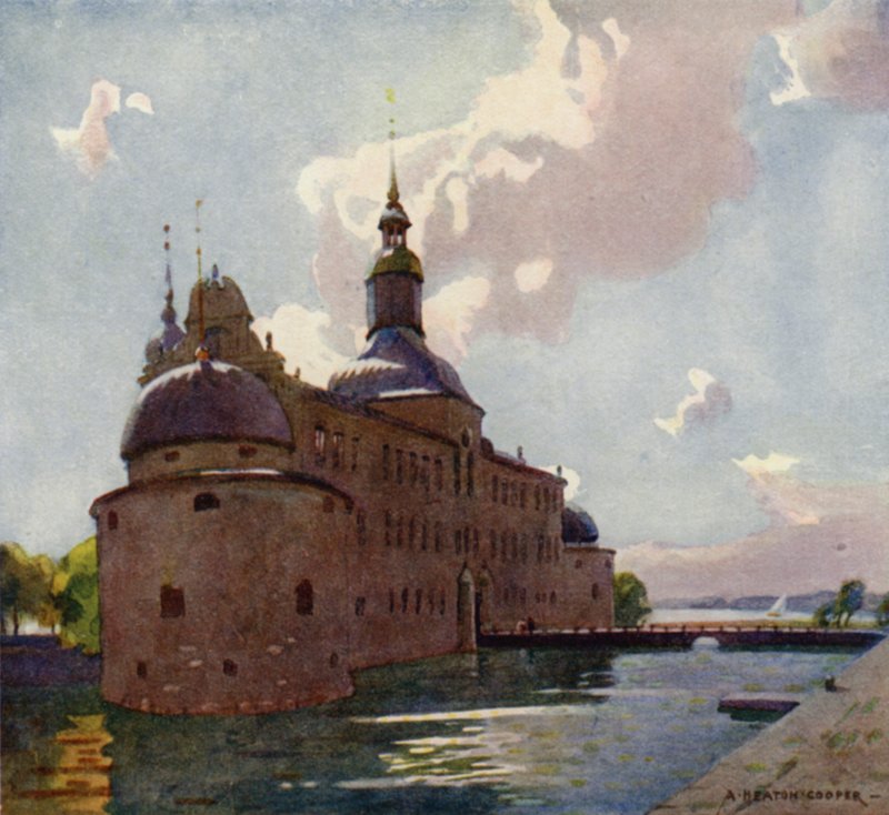 Hrad Vadstena, jezero Vattern od Alfred Heaton Cooper