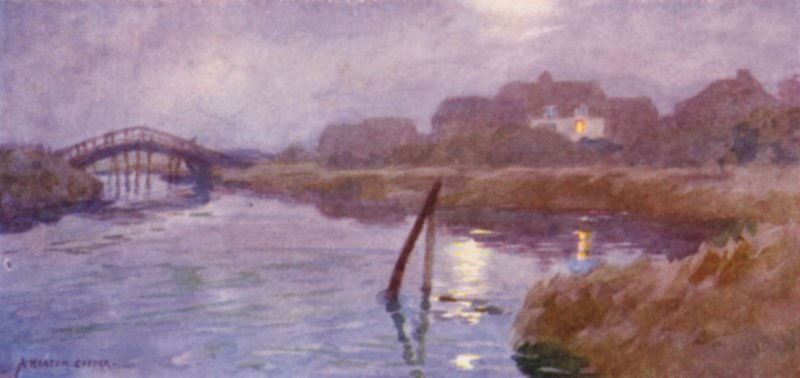 Walberswick, Suffolk, Měsíc a Lamplight od Alfred Heaton Cooper