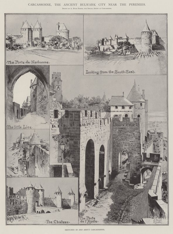Carcassonne, starobylé hradiště nedaleko Pyrenejí od Alfred Hugh Fisher