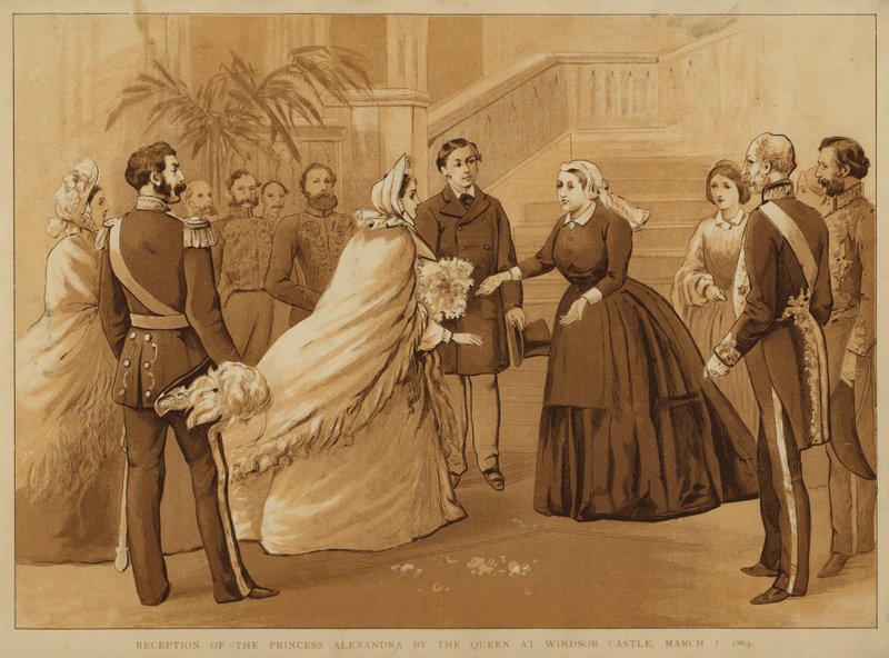 Přijetí princezny Alexandry královnou Viktorií na hradě Windsor, 7. března 1863 (chromolitho) od Alfred Johnson