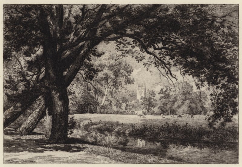 Magdalen Tower z Christ Church Meadows od Alfred Louis Brunet Debaines