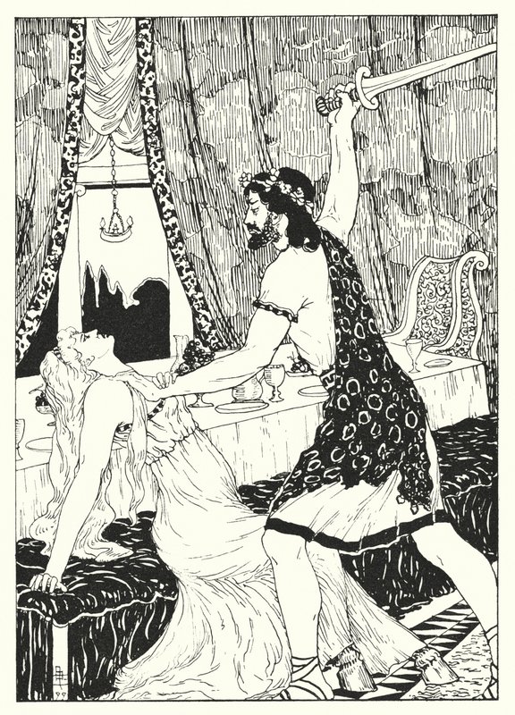 Lucianova Pravdivá historie: Lucián a žena s oslíma nohama (rytina) od Alfred Payne Garnett